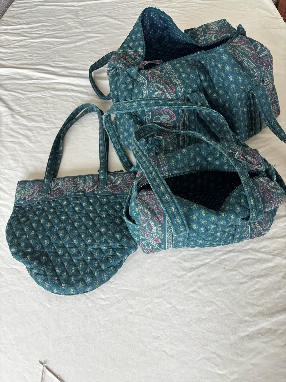 Vera Bradley RETIRED Quilted Dark Green Paisley Bag Set